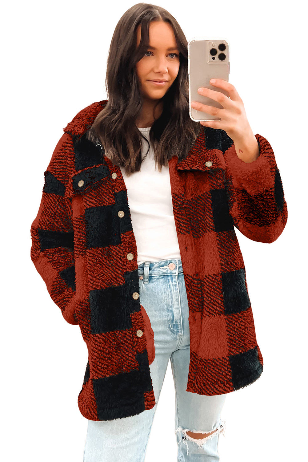 Brown Fuzzy Plaid Flap Button Up Midi Coat From MsDressly