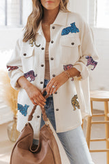 Beige Sequined Tigers Textured Shacket from MsDressly