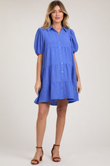Blue Button Front Tiered Collared Maternity Dress from PinkBlush