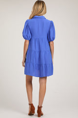 Blue Button Front Tiered Collared Maternity Dress from PinkBlush