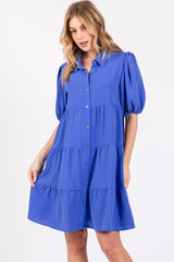 Blue Button Front Tiered Collared Maternity Dress from PinkBlush