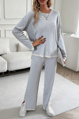 Devine Contrast Trim Round Neck Top and Pants Set from Enfance-Heureuse