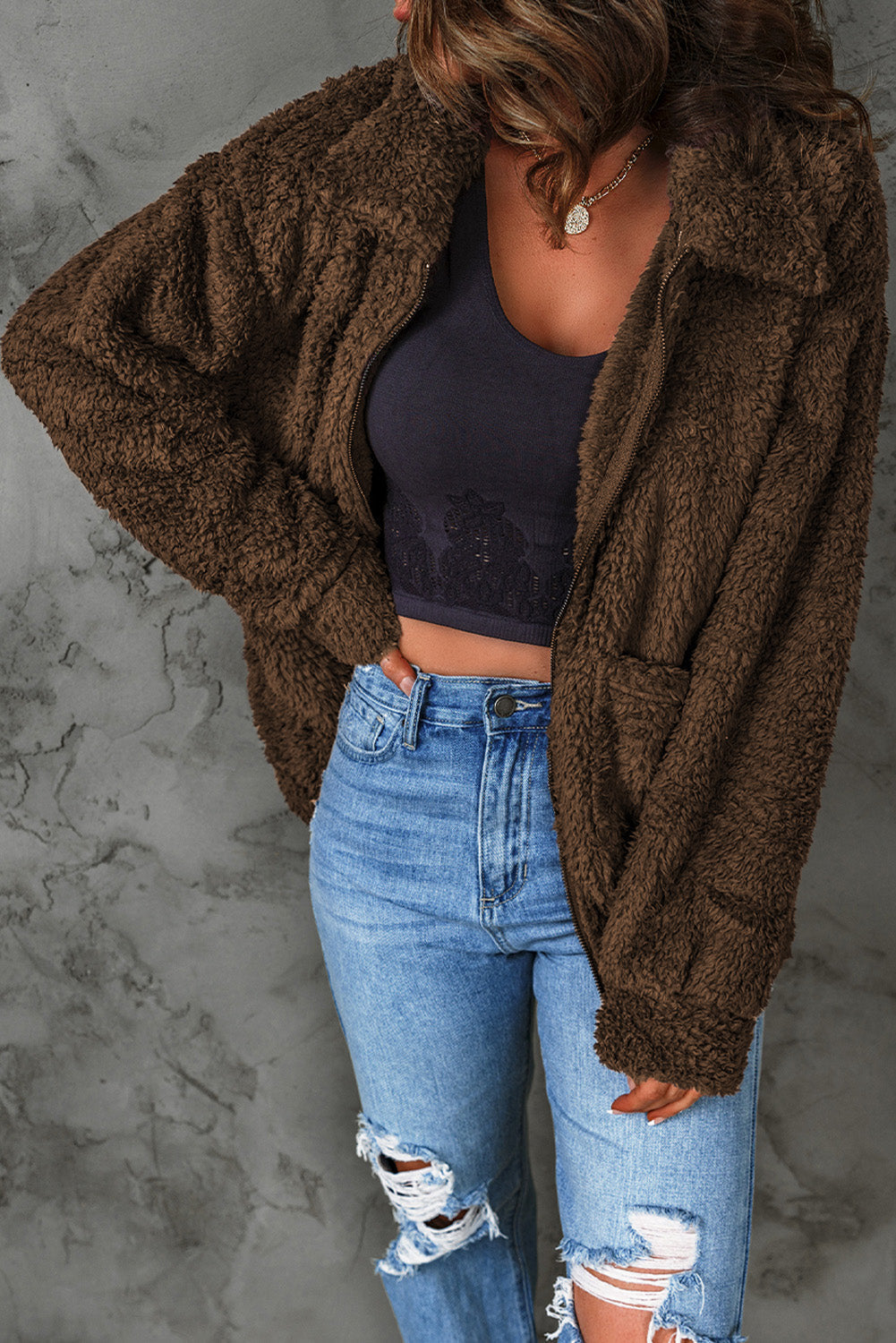 Brown Fleece Coat from MsDressly