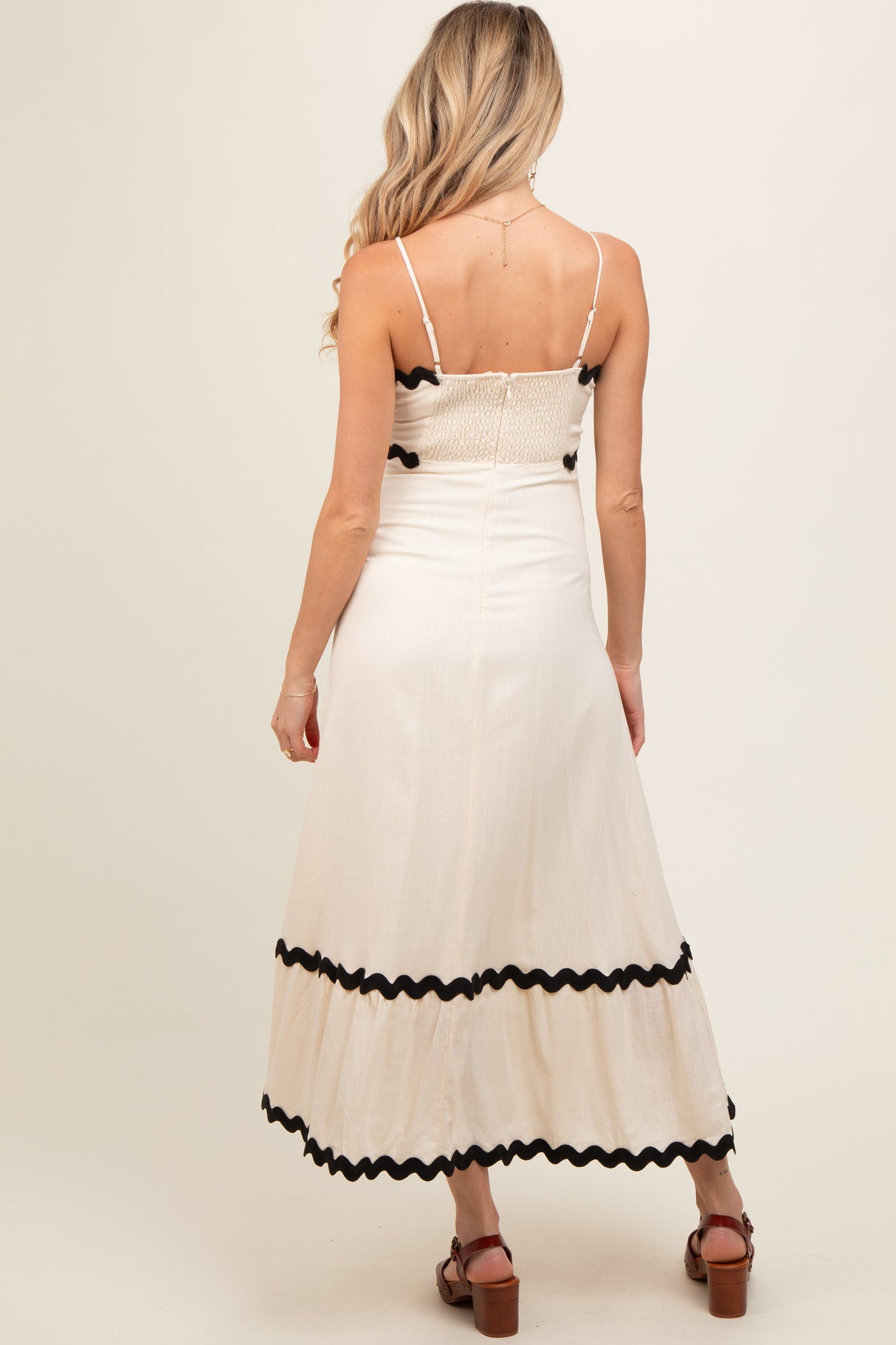 Beige Colorblock Trim Maternity Midi Dress from PinkBlush