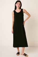 Black Ribbed Sleeveless Maternity Midi Dress from PinkBlush