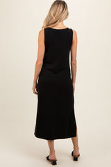 Black Ribbed Sleeveless Maternity Midi Dress from PinkBlush