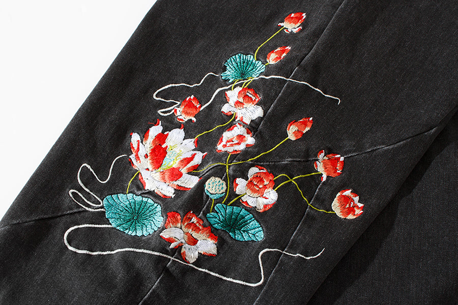Flowers of Peace Embroidery Joggers  From Niepce Inc