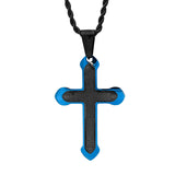 Black And Blue Ip Padre Nuestro Spanish Prayer Cross Pendant From Steel Time