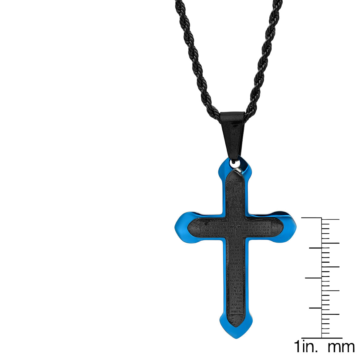 Black And Blue Ip Padre Nuestro Spanish Prayer Cross Pendant From Steel Time