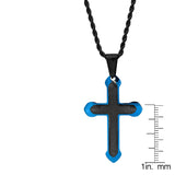 Black And Blue Ip Padre Nuestro Spanish Prayer Cross Pendant From Steel Time
