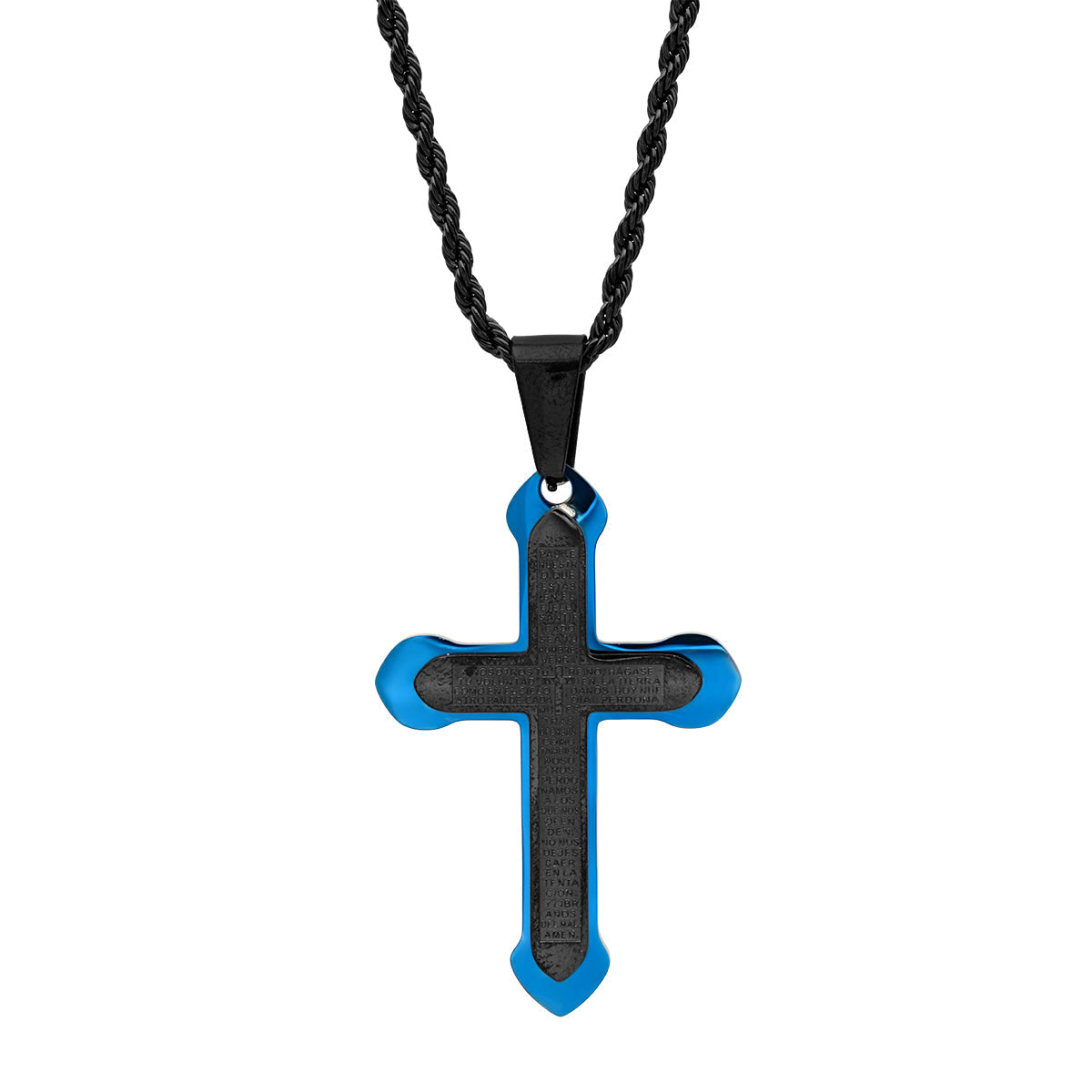 Black And Blue Ip Padre Nuestro Spanish Prayer Cross Pendant From Steel Time
