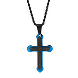 Black And Blue Ip Padre Nuestro Spanish Prayer Cross Pendant From Steel Time