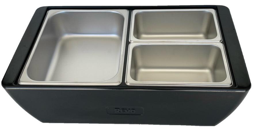 REVO MIX Pan Set | Stainless Steel 4" deep | One 1/2 Size and Two 1/4 size food pans From REVO COOLERS, LLC