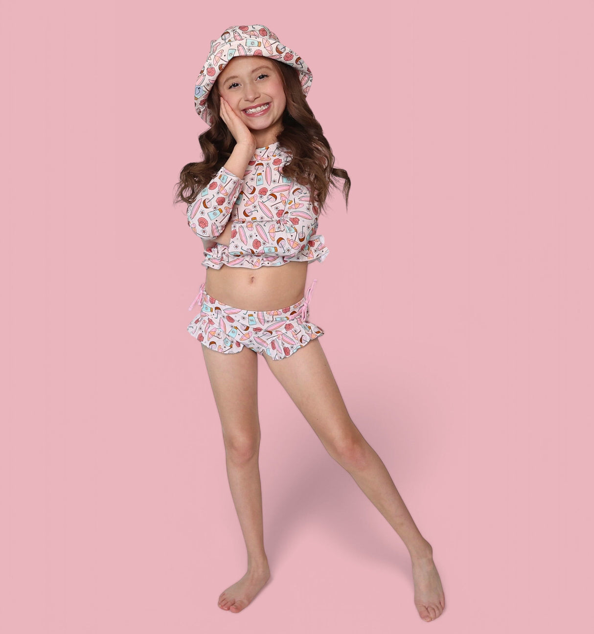 FUN IN THE SUN DREAM TWO-PIECE RASH GUARD RUFFLE SWIM SUIT from DREAM BIG LITTLE CO
