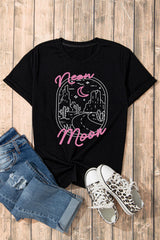 Black neon moon Letter Graphic Short Sleeve Top from MsDressly