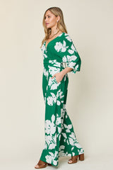 Double Take Full Size Printed Tie Back Wide Leg Jumpsuit from Enfance-Heureuse