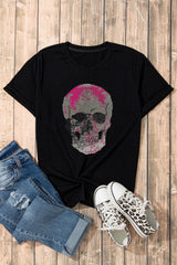 Black Rhinestone Skull Graphic Crewneck T Shirt from MsDressly