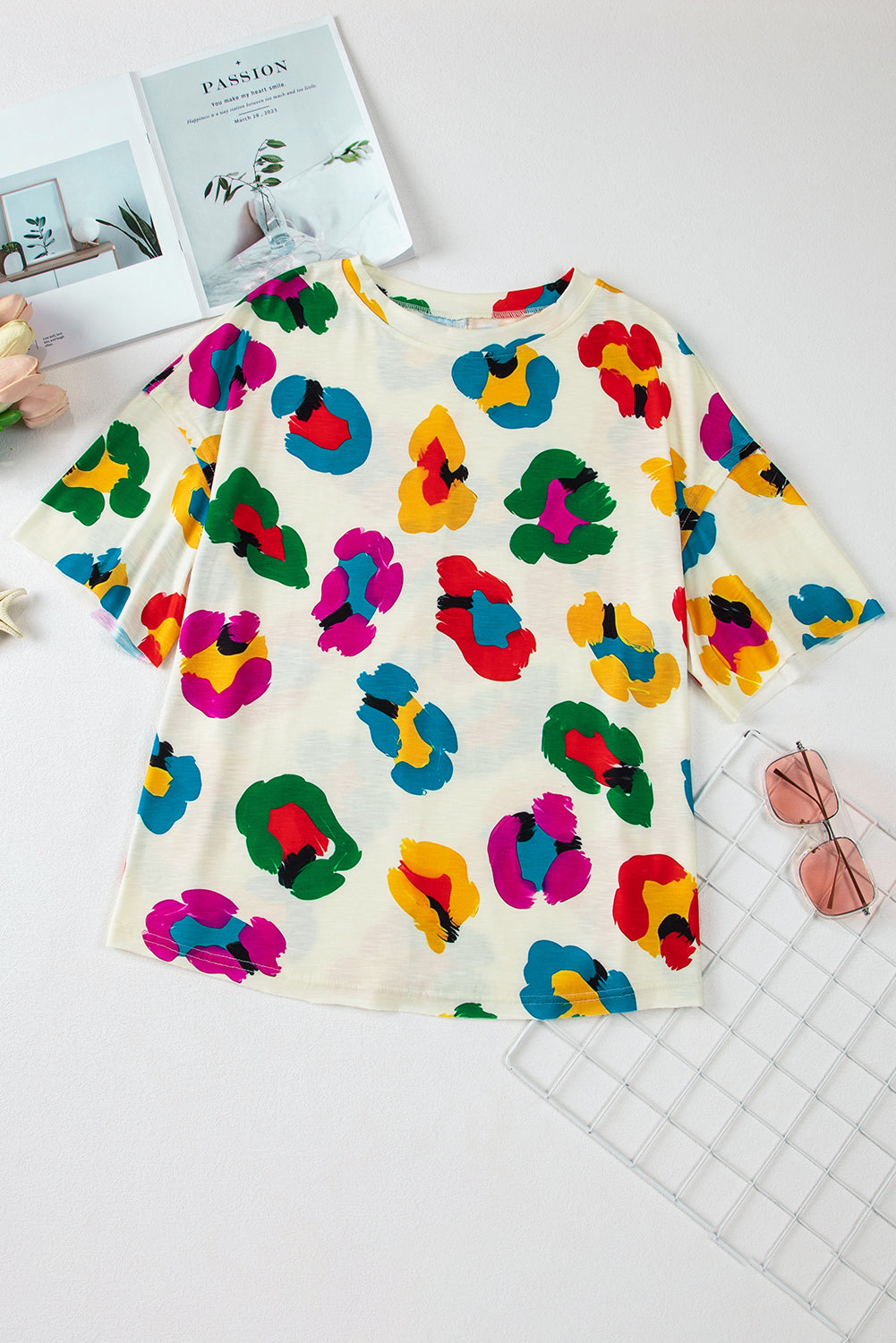 Apricot Leopard Drop Shoulder Oversize Tee from MsDressly