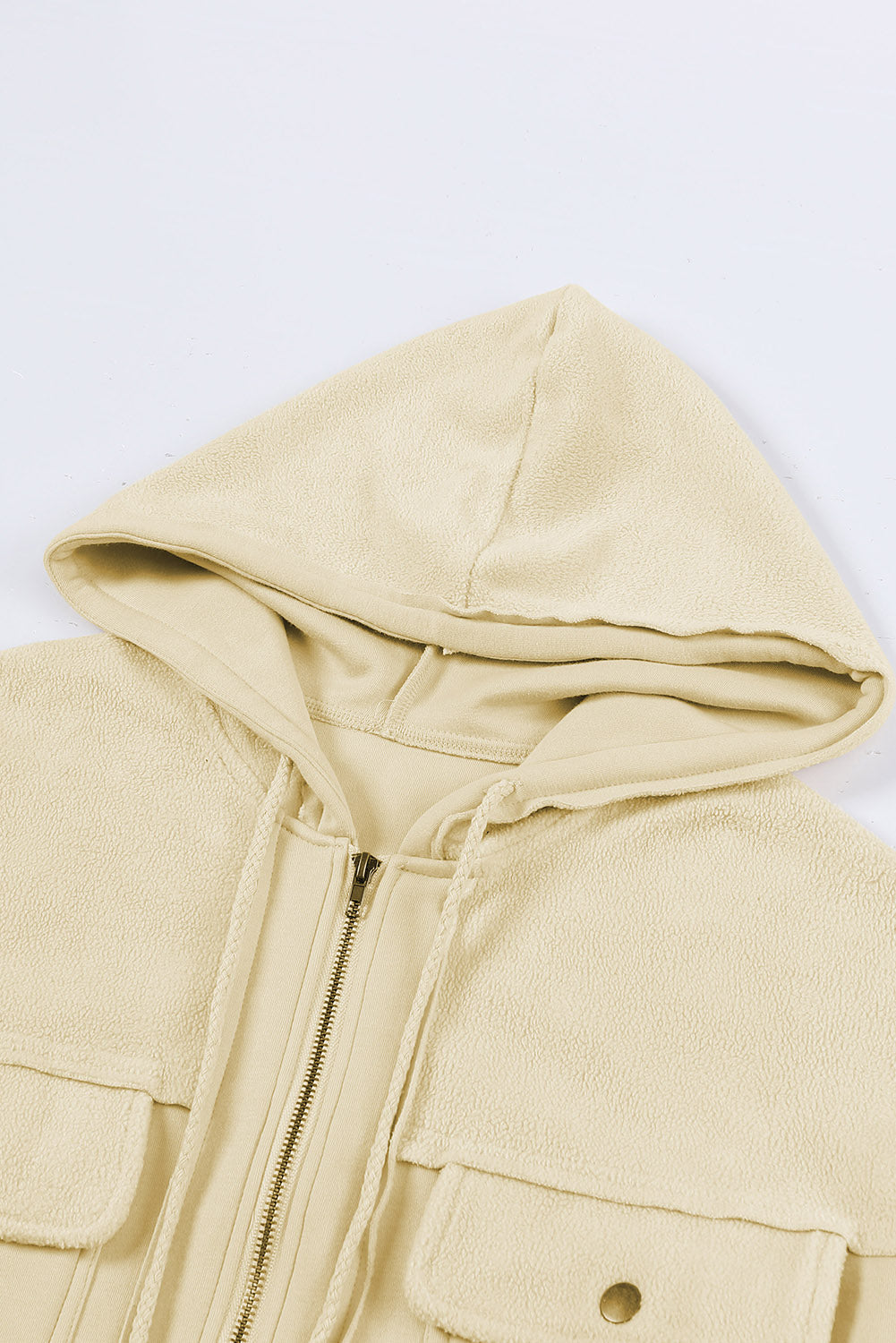 Apricot Flap Pocket Drawstring Hood Zip Up Jacket from MsDressly