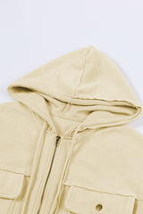 Apricot Flap Pocket Drawstring Hood Zip Up Jacket from MsDressly