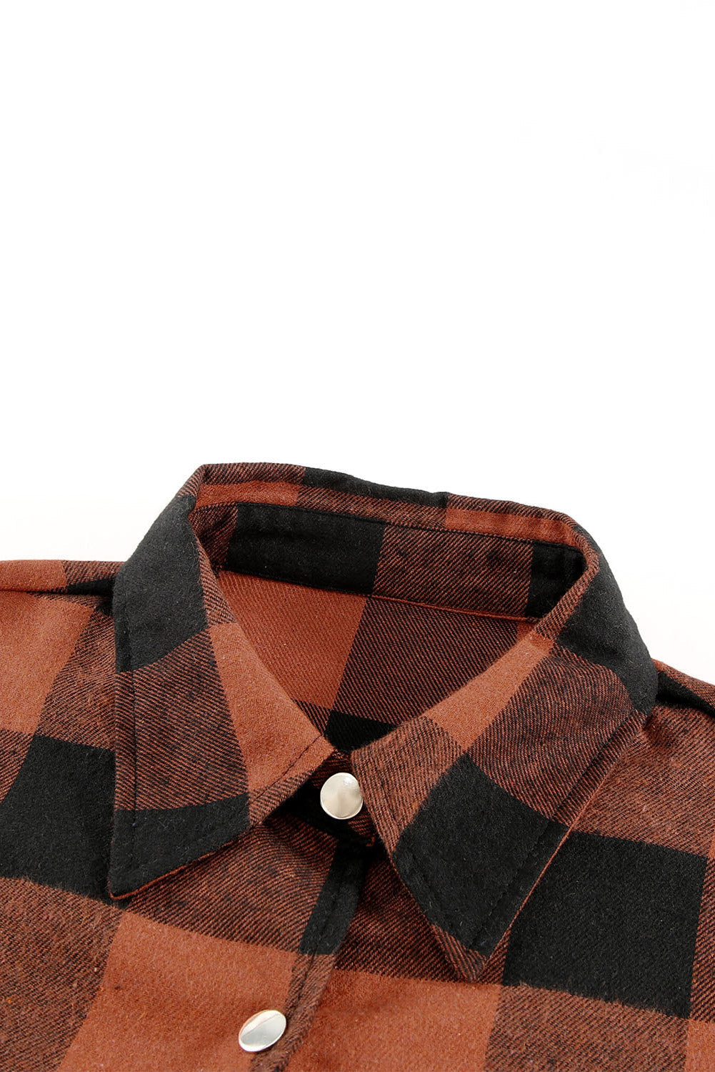 Brown Turn-down Collar Plaid Shirt Coat From MsDressly