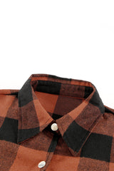 Brown Turn-down Collar Plaid Shirt Coat From MsDressly