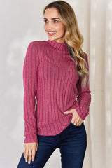 Basic Bae Full Size Ribbed Mock Neck Long Sleeve T-Shirt from Enfance-Heureuse