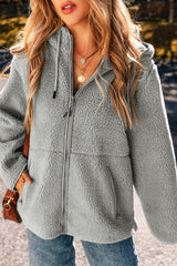 Fleece Zip Up Drawstring Hooded Pocketed Jacket from Threaded Pear