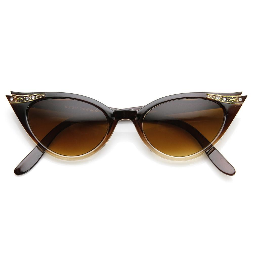 Elegant 50s Vintage Womens Fashion Rhinestone Cat Eye Sunglasses 8433 from zeroUV