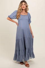 Blue Lace Insert Maternity Maxi Dress from PinkBlush
