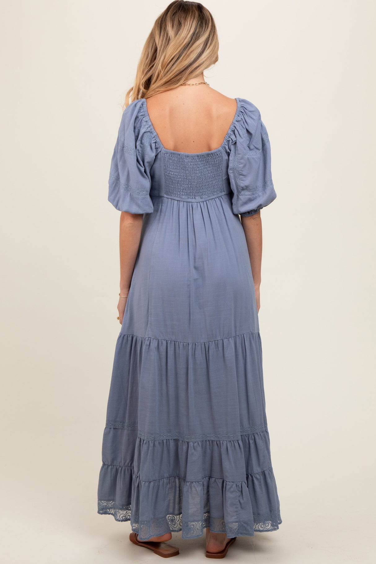 Blue Lace Insert Maternity Maxi Dress from PinkBlush
