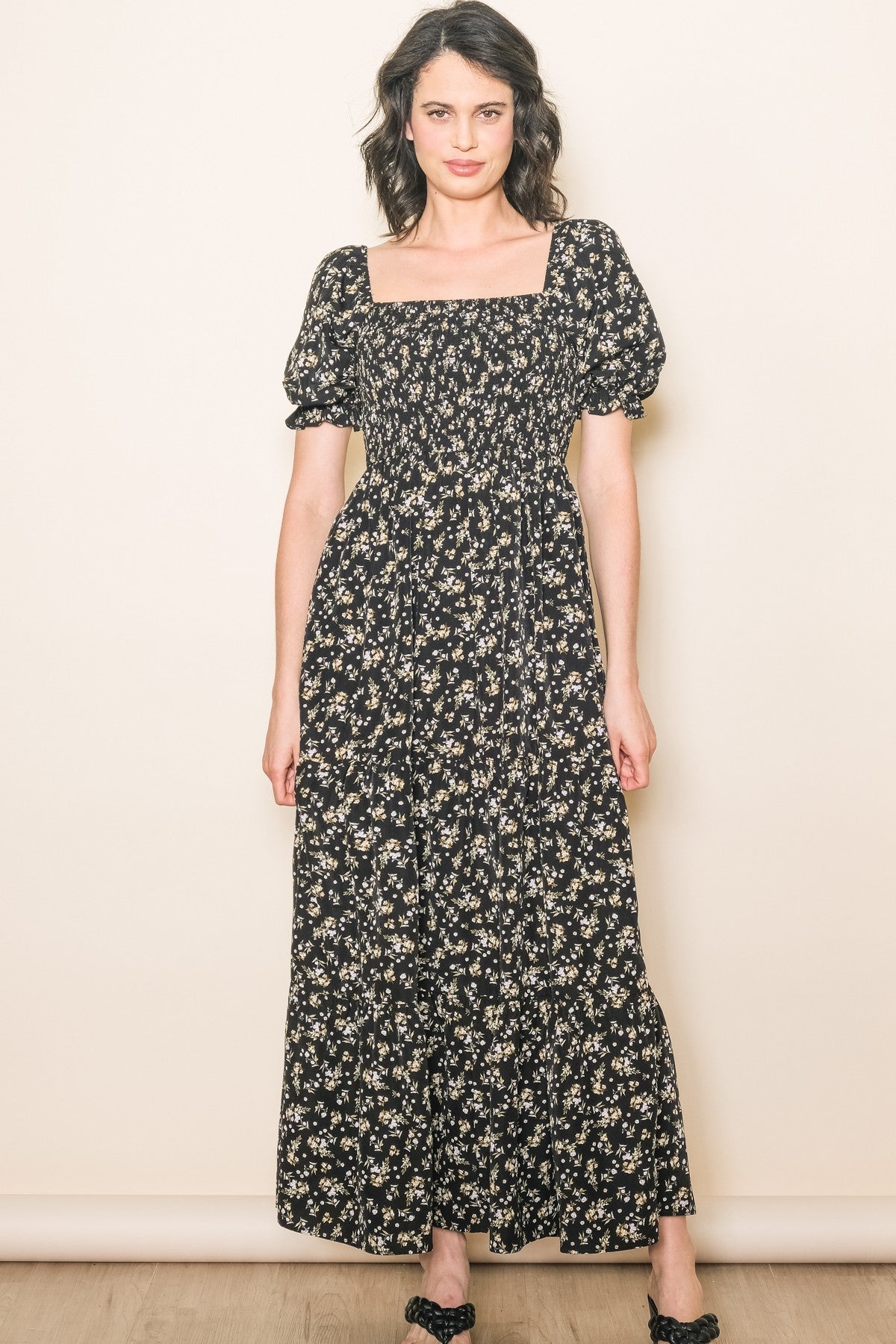 Black Floral Midi Maternity Dress from PinkBlush