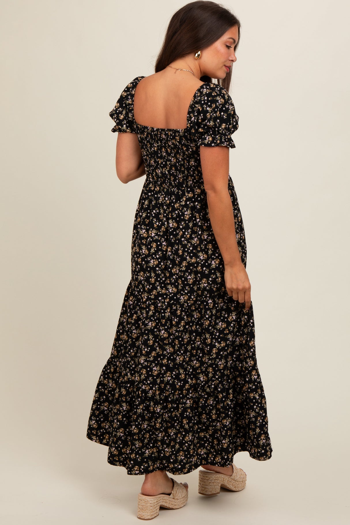 Black Floral Midi Maternity Dress from PinkBlush
