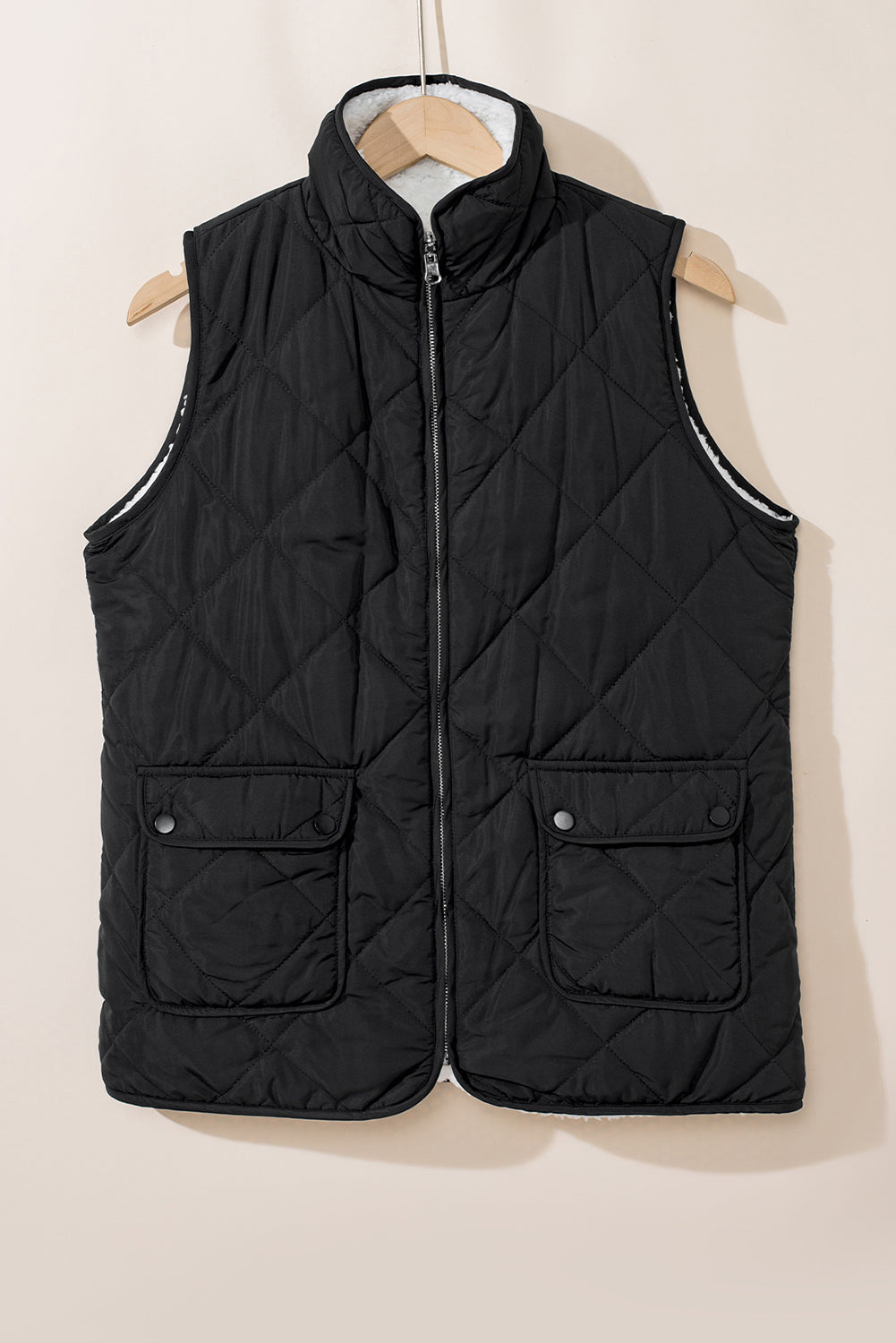 Black Fleece Lined Quilted Zip up Vest Coat From MsDressly