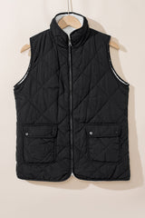 Black Fleece Lined Quilted Zip up Vest Coat From MsDressly