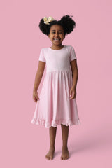 PINK ROSE RIB RUFFLE DRESS from DREAM BIG LITTLE CO