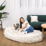 PupCloud™ Human-Size Faux Fur Memory Foam Dog Bed - White with Brown Accents From Paw.com