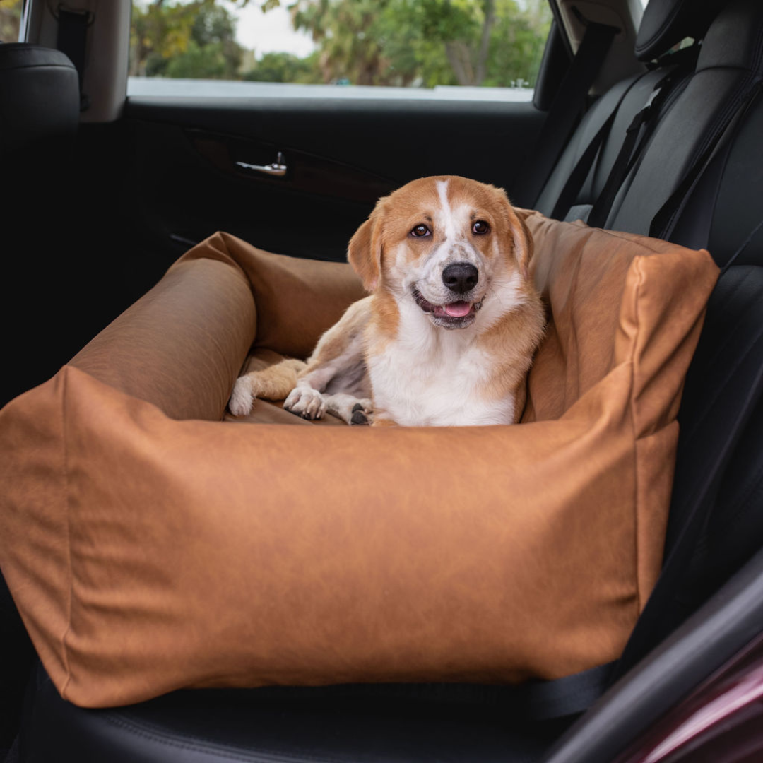 PupProtector™ Faux Leather Memory Foam Dog Car Bed - Camel From Paw.com