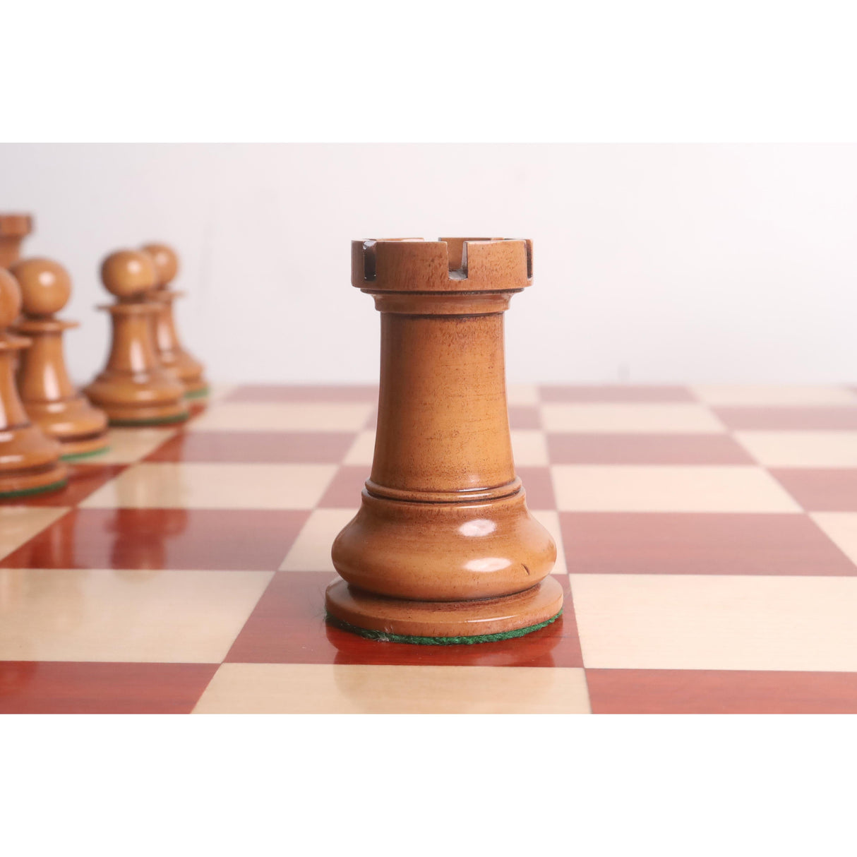 Original Staunton Chess Set- Chess Pieces Only- Lacquered Distress Antiqued Boxwood & Bud Rosewood - 4.5" King From Royal Chess Mall