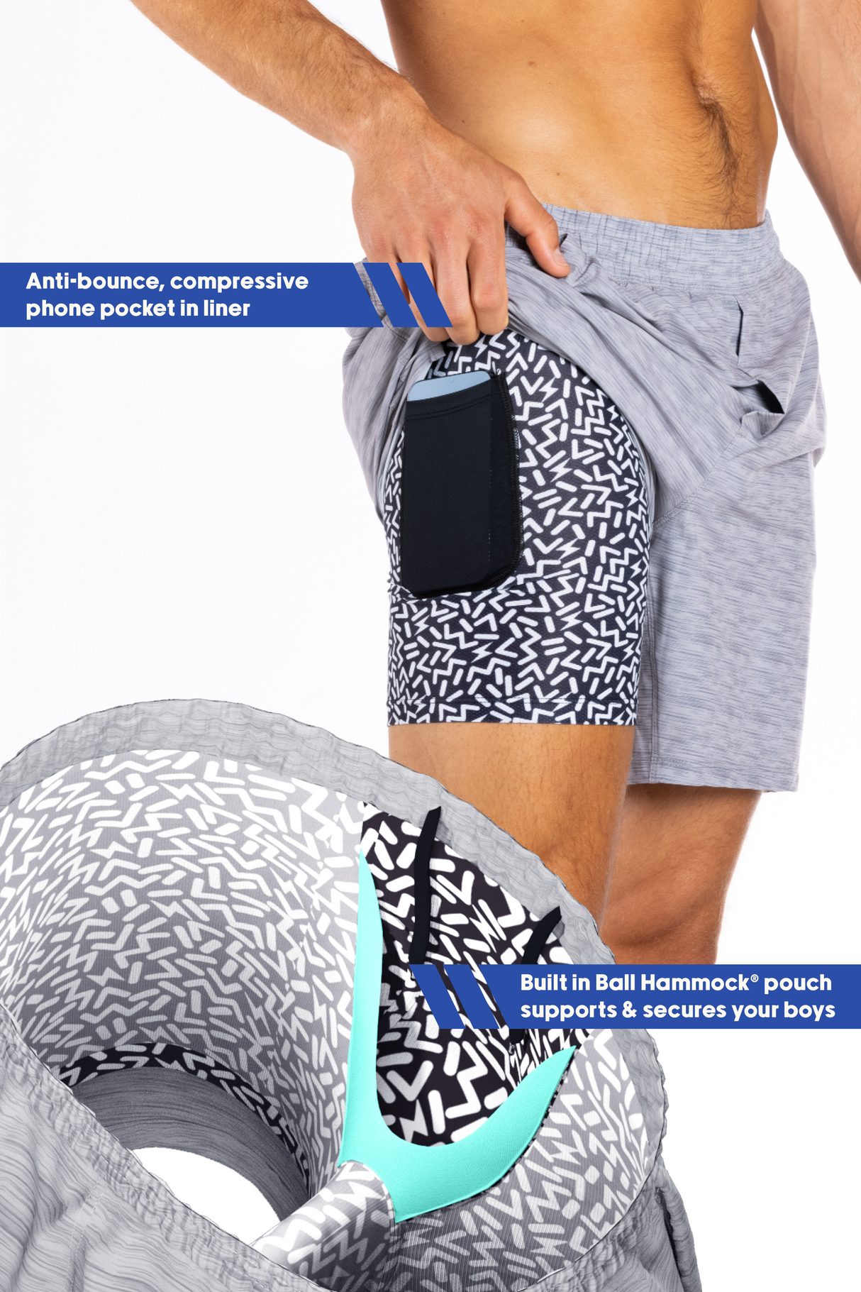 The Junk Trunks | Grey Ball Hammock® 9 Inch Athletic Shorts from Shinesty