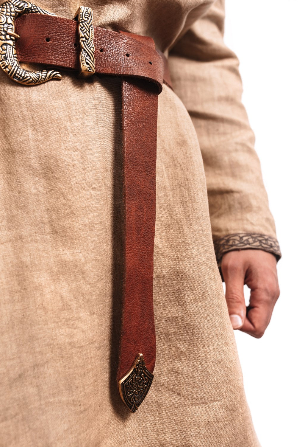 Brown Leather Belt with Brass Buckle & Tip from Norse Tradesman
