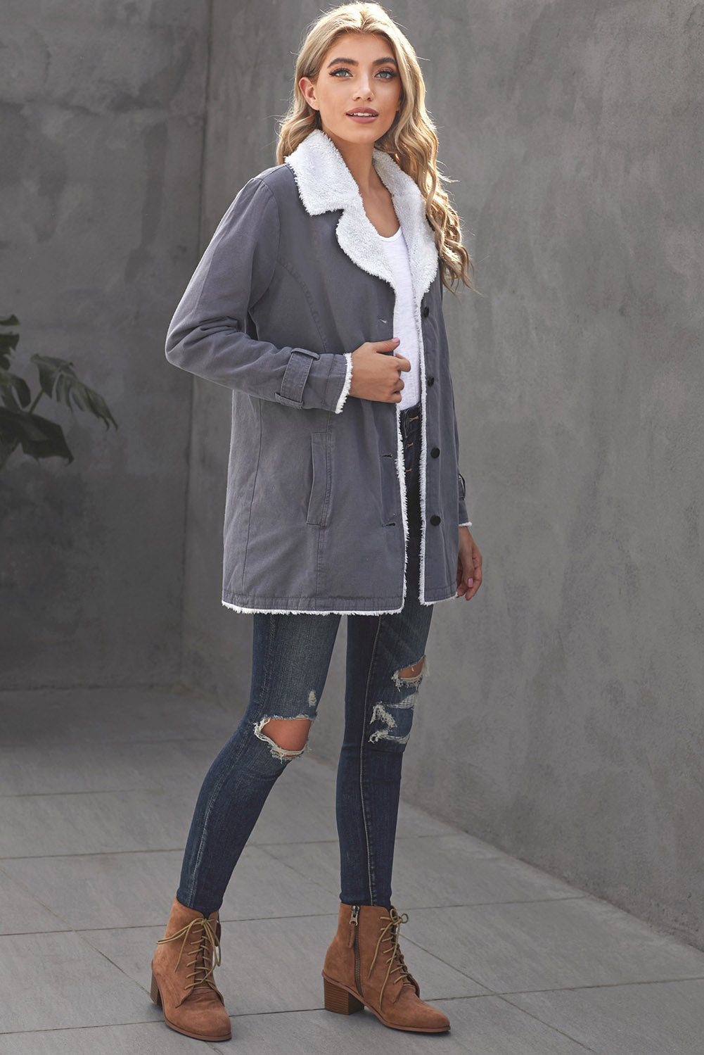 Casual Denim Coat with Plush Lining from MsDressly