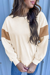 Apricot Corduroy Patchwork Drop Shoulder Long Sleeve Sweatshirt from MsDressly