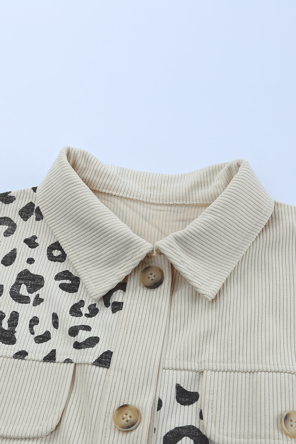 Apricot Corduroy Jacket with Leopard Print Details and Pockets from MsDressly