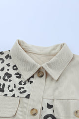 Apricot Corduroy Jacket with Leopard Print Details and Pockets from MsDressly