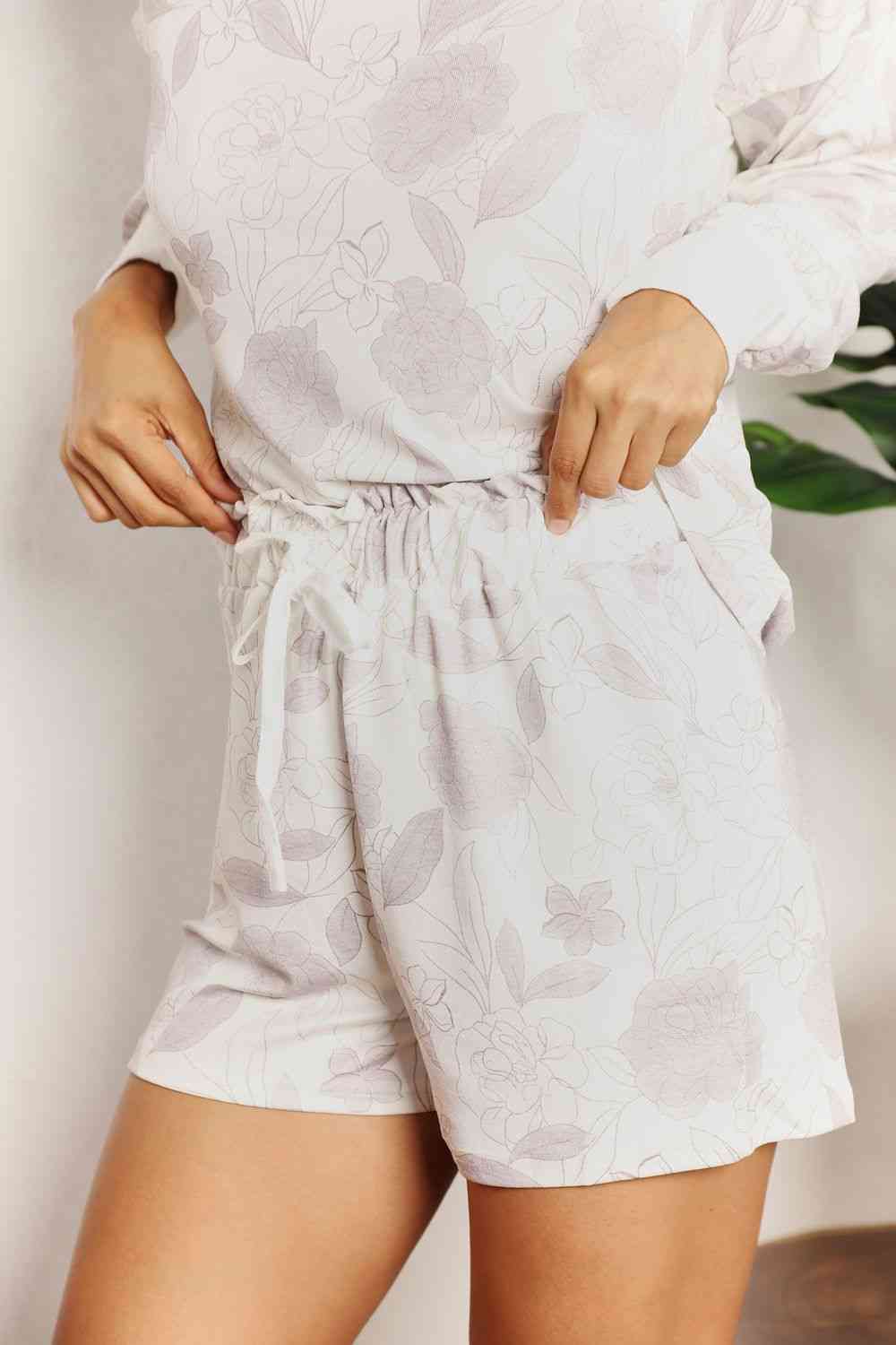 Double Take Floral Long Sleeve Top and Shorts Loungewear Set from Enfance-Heureuse