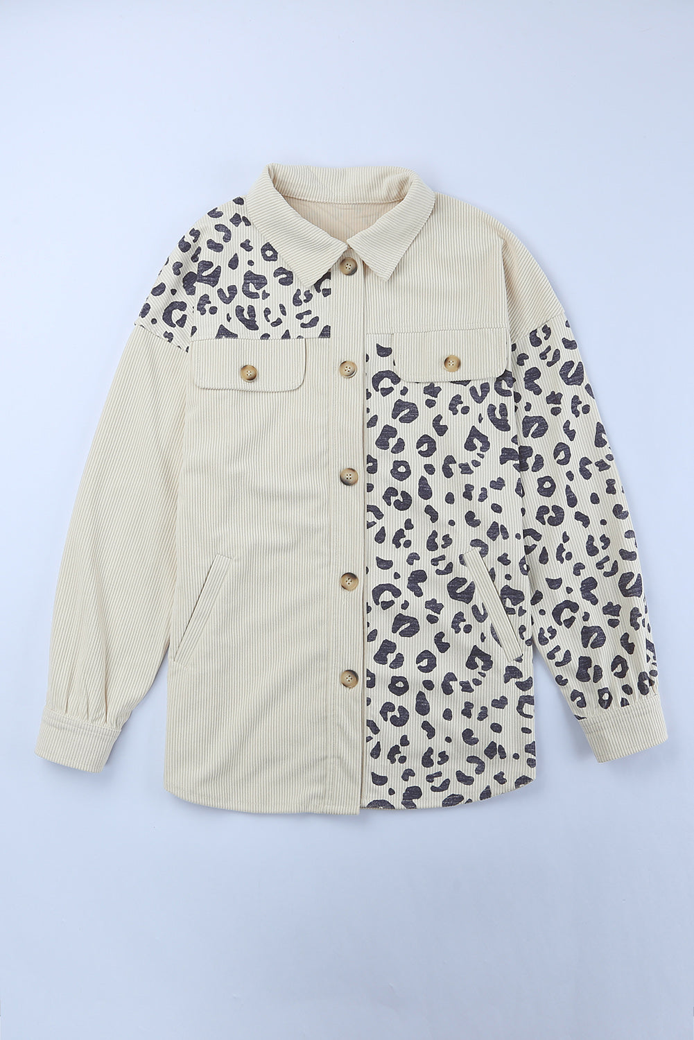 Apricot Corduroy Jacket with Leopard Print Details and Pockets from MsDressly