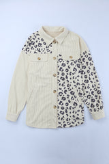 Apricot Corduroy Jacket with Leopard Print Details and Pockets from MsDressly