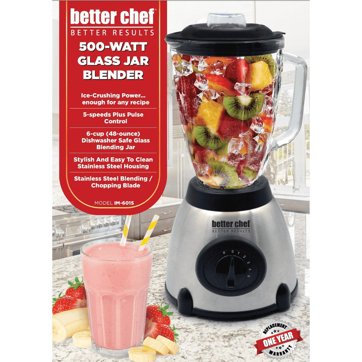 Better Chef 500W 5-Speed Glass Jar Blender with Stainless Steel Base from Jupiter Gear Home