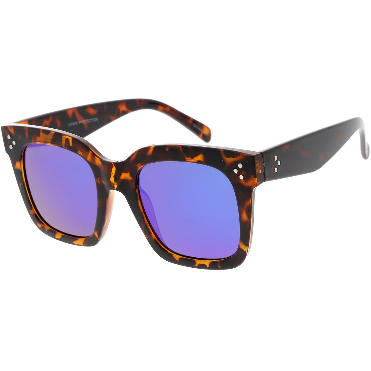 Bold Oversize Flat Mirror Lens Square Frame Horn Rimmed Sunglasses 50mm - A100 from zeroUV